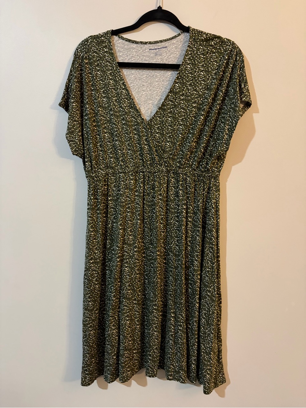 Surplice V-Neck Olive Green Printed Midi Dress
